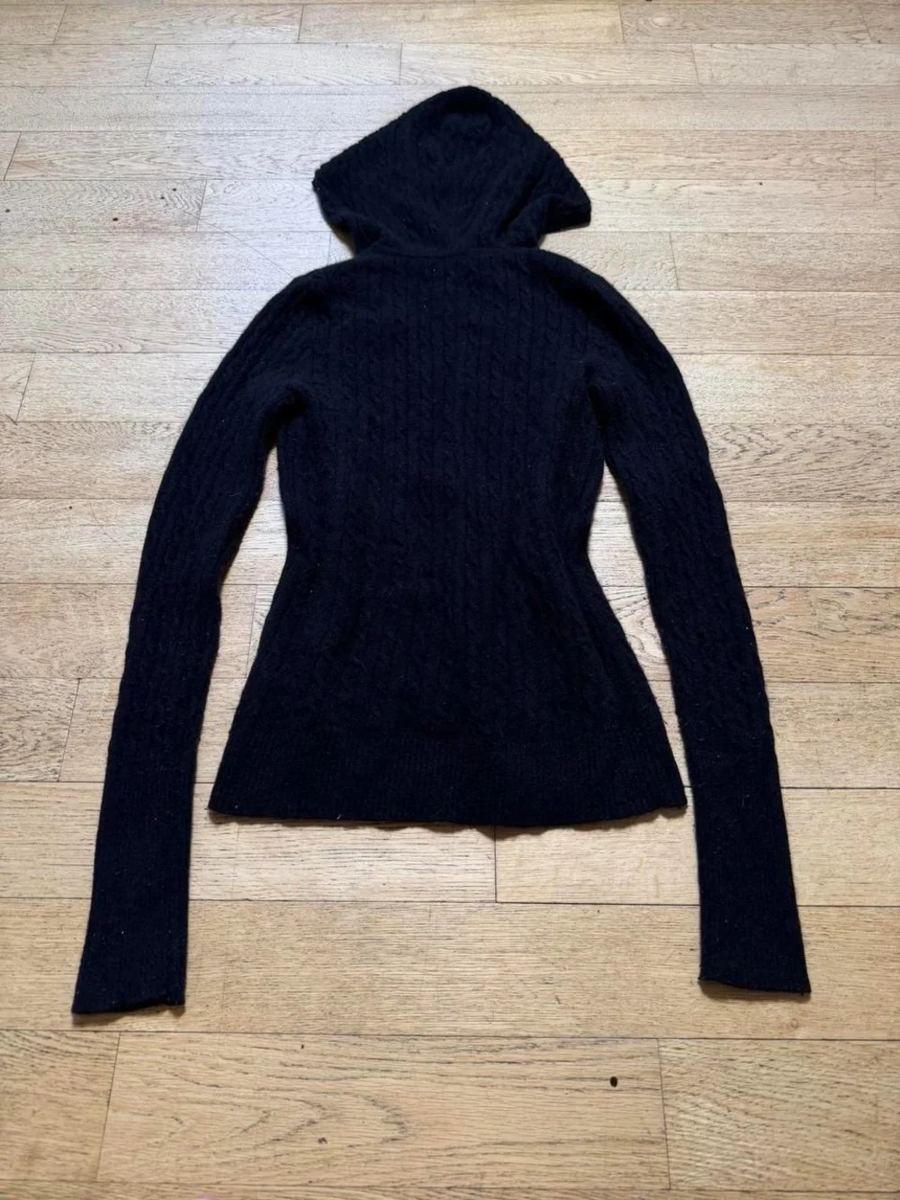 Black V-Neck Cable Knit Women's Sweater